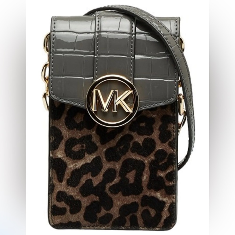 MICHAEL KORS Leopard Shoulder Crossbody Bag Gray Brown Leather AUTHENTIC NWT - Picture 6 of 10
